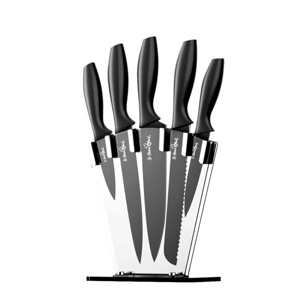 Aplusliving-7PC Stainless Steel Kitchen Knife Set Non Stick with Sharpener & Holder