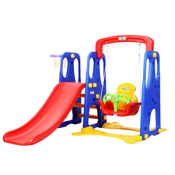 Aplusliving-3 in 1 Kids Slide Swing Set with Basketball Hoop Child Safe Outdoor Play Fun