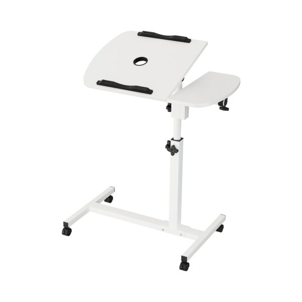 Aplusliving-Adjustable White Laptop Desk with USB Cooling Fan and Lockable Wheels