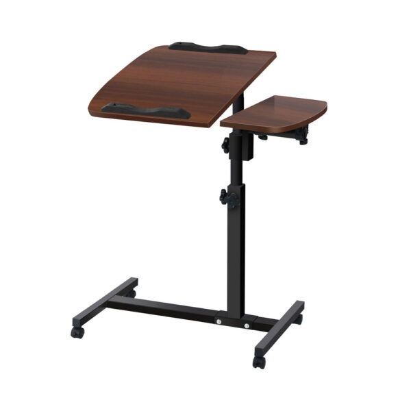 Aplusliving-Adjustable Walnut Laptop Desk Stand with Wheels Mobile Rotating Table 60x40cm