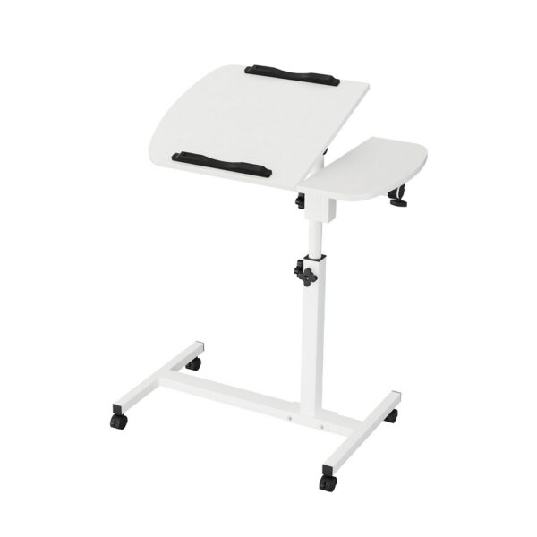 Aplusliving-Adjustable Mobile Laptop Desk Stand with Wheels Rotating Tabletop White