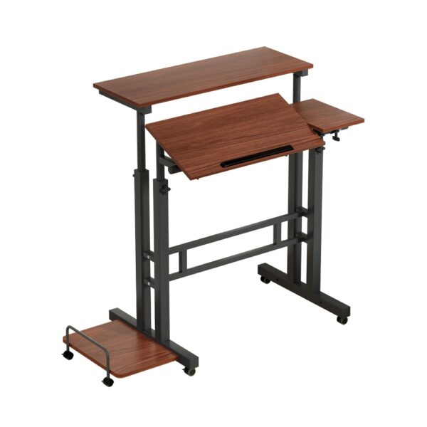 Aplusliving-Adjustable Twin Laptop Desk Stand Mobile Workstation Dark Wood 80kg Capacity