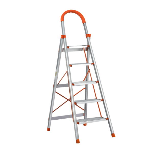 Aplusliving-5 Step Folding Aluminium Ladder Lightweight Non Slip Multi Purpose 150kg Capacit