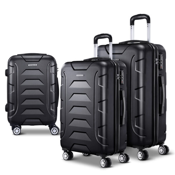 Aplusliving-3pc Luggage Set TSA Lock Hard Shell Lightweight Spinner Travel Suitcase Black