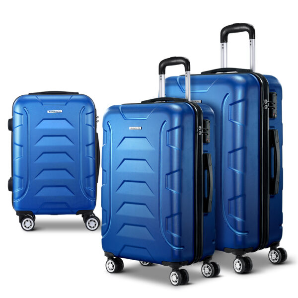 Aplusliving-3pc Hard Shell Luggage Set TSA Lock 360 Spinner Travel Suitcase Blue 20 24 28