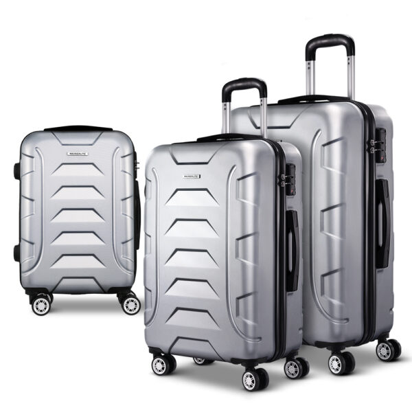 Aplusliving-3pc Luggage Set TSA Lock Hard Shell 360 Spinner Travel Suitcase Silver 20 28