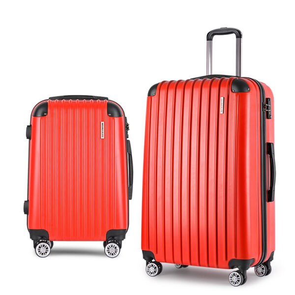 Aplusliving-2pc Hard Shell Luggage Set TSA Lock Lightweight 360 Spinner Red 20in 28in