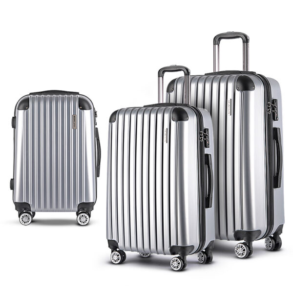 Aplusliving-3pc Luggage Set Travel Trolley Suitcase Lightweight TSA Lock Spinner Silver 20 2