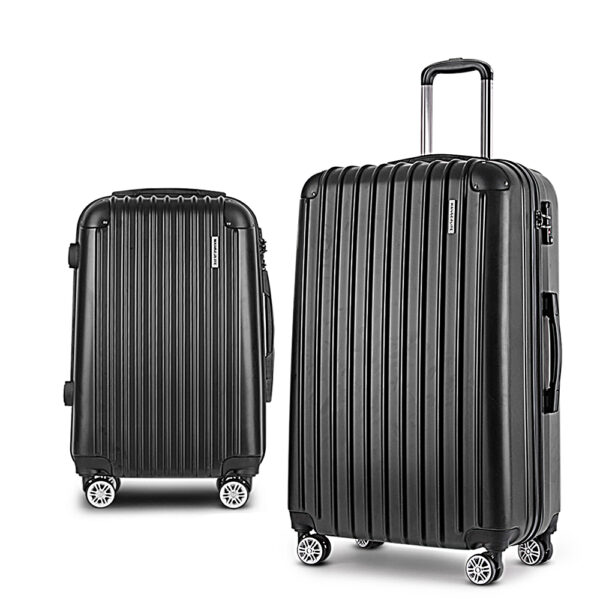 Aplusliving-2pc Lightweight Luggage Set 20 28 TSA Lock Spinner Wheels Travel Suitcase Black