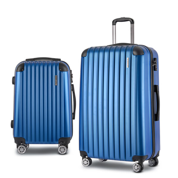 Aplusliving-2pc Lightweight Luggage Set 20 28 TSA Lock Spinner Wheels Travel Suitcase Blue