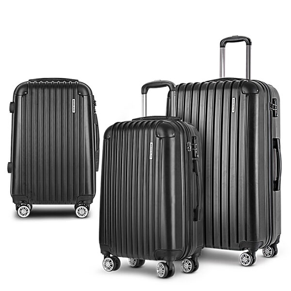 Aplusliving-3pc Hardshell Luggage Set 20 24 28 inch Suitcase Spinner Travel Trolley Black