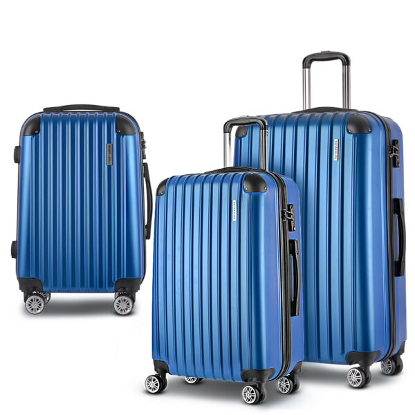 Aplusliving-3pc Hardshell Luggage Set Trolley Suitcase Spinner Travel Lightweight Blue