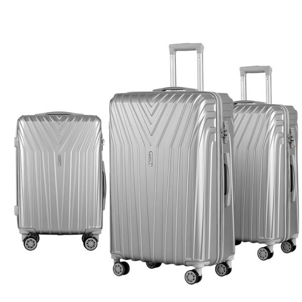 Aplusliving-3pc Luggage Set TSA Lock Hard Case Lightweight Spinner Wheels Silver 20 24 28