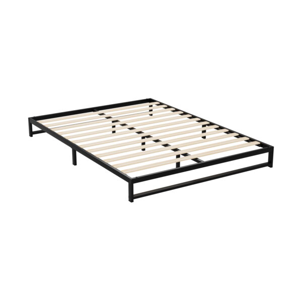 Aplusliving-Double Size Metal Bed Frame Strong Support Wooden Slats Black 192x139cm