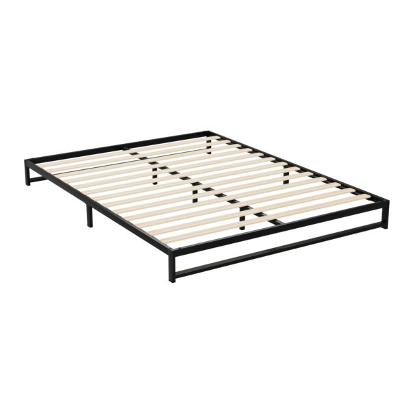 Aplusliving-Queen Size Metal Bed Frame Sturdy Plywood Slats Rust Resistant Black 300kg