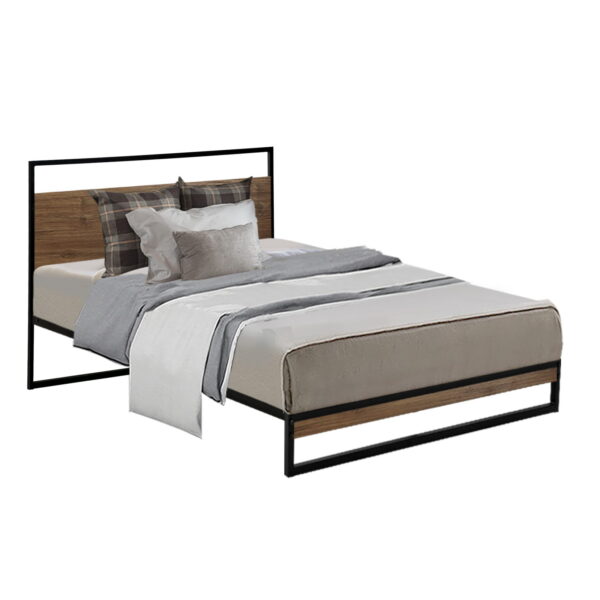 Aplusliving-Single Size Metal Wood Bed Frame Industrial Design Sturdy Slats 150kg Capacity