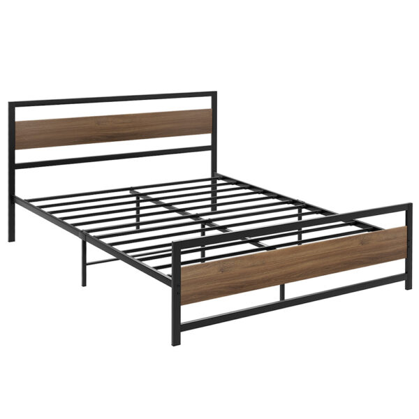 Aplusliving-Queen Size Metal Bed Frame Platform with Reinforced Slats Black 300kg Capacity