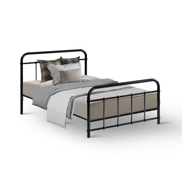 Aplusliving-Elegant Single Metal Bed Frame with Storage Space Black 190x90cm