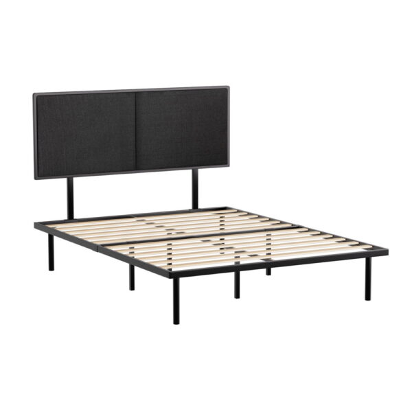 Aplusliving-Bed Frame Industrial  Metal Black Upholstered Headboard Double Size 300kg Capaci