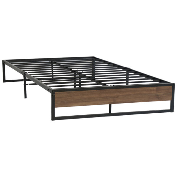 Aplusliving-Double Metal Wood Bed Frame Industrial Design Strong Support Slats 192x139cm