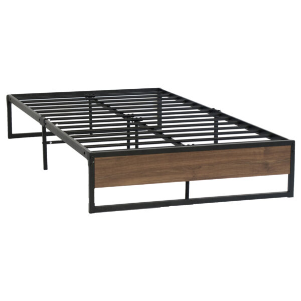 Aplusliving-King Single Metal Wood Bed Frame Industrial Design Strong Support Slats Black