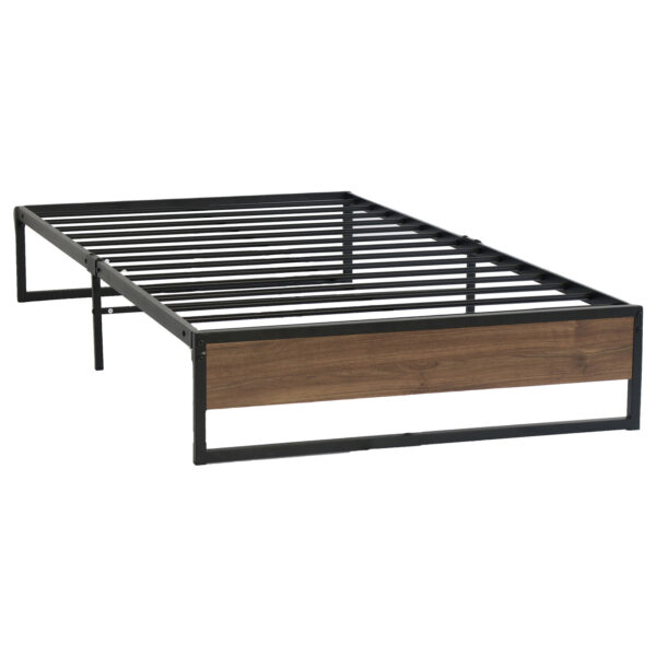 Aplusliving-Single Size Metal Wood Bed Frame Industrial Design Strong Slats Black Dark