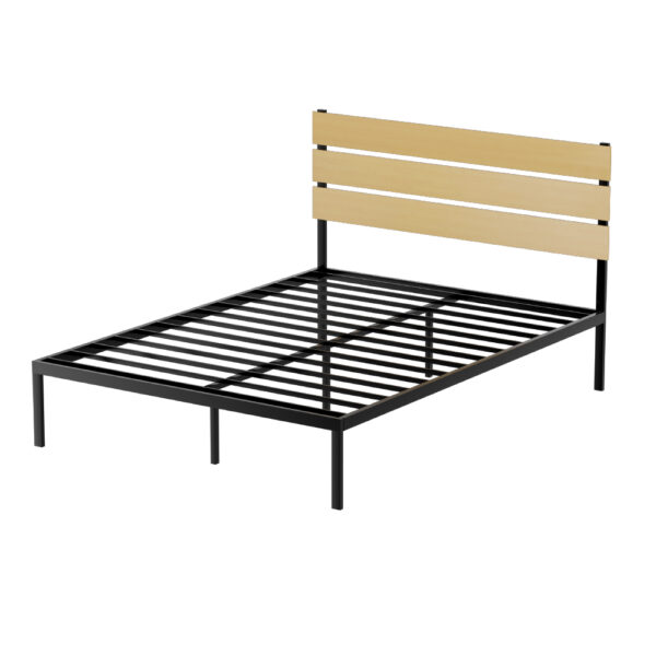 Aplusliving-Queen Size Metal Bed Frame Mattress Platform Foundation Storage Space Black