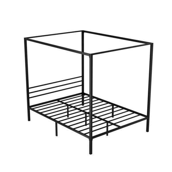 Aplusliving-Queen Size Metal Bed Frame 4 Poster Canopy Black Steel 300kg Capacity Modern