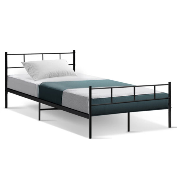 Aplusliving-King Single Metal Bed Frame Sturdy Steel Slat Black 150kg Capacity Storage Space