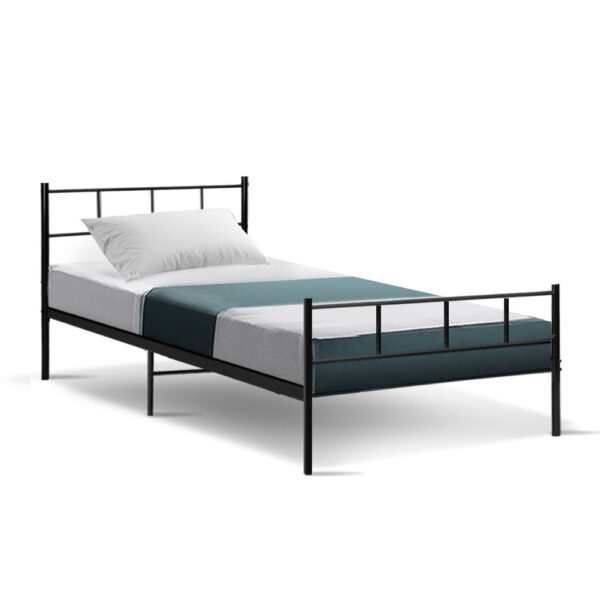 Aplusliving-Single Metal Bed Frame Black Sturdy Slat Base Storage Space 198x95cm 150kg Max