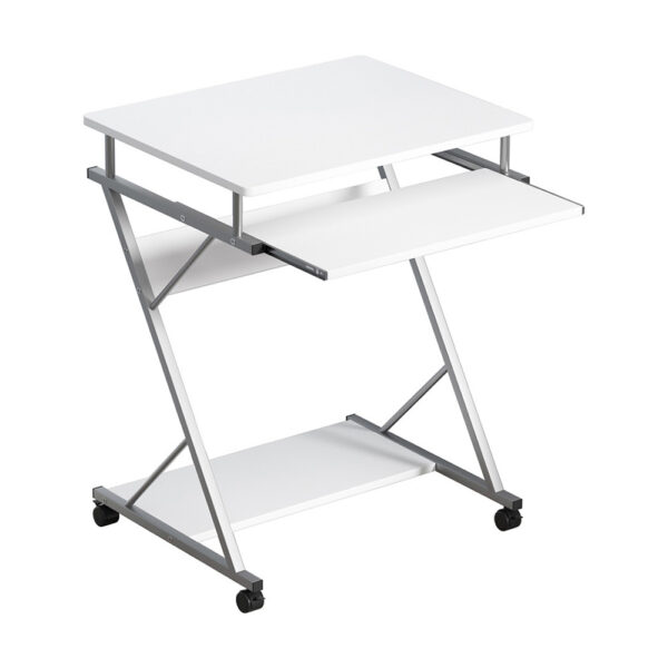 Aplusliving-White 60CM Computer Desk with Keyboard Tray and CPU Shelf on Wheels