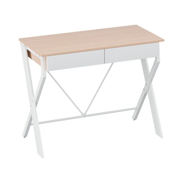 Aplusliving-Computer Desk with Drawer 100cm White Oak U-shape Design Space-saving