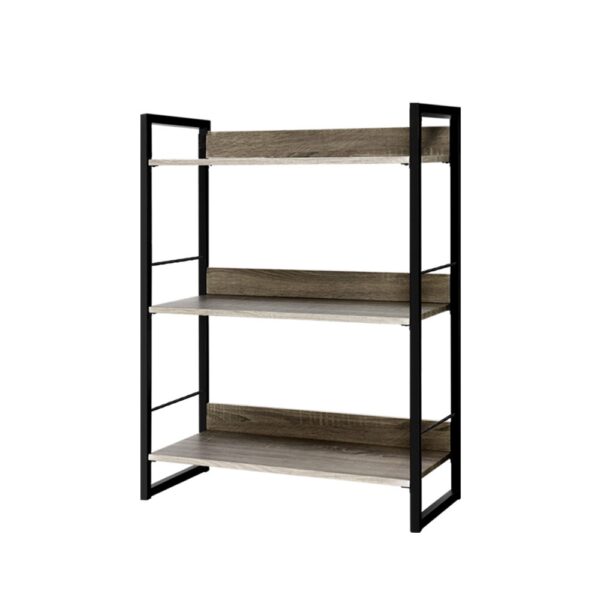 Aplusliving-3 Tier Wood Metal Display Shelf Storage Bookcase Organizer Black Oak 70x30x90cm