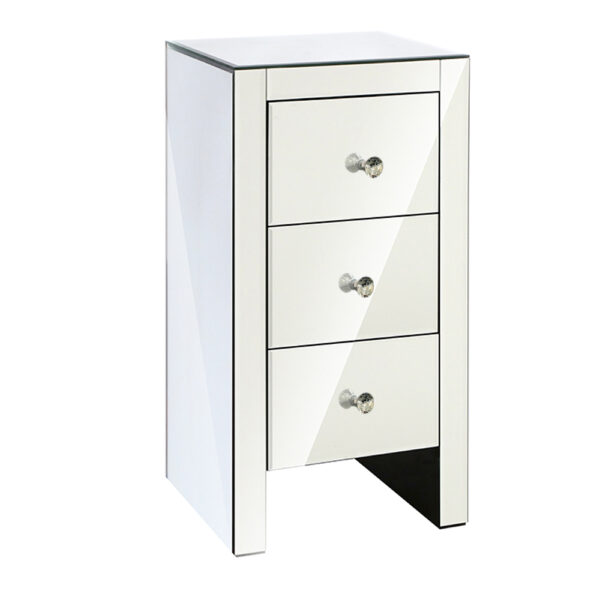 Aplusliving-Mirrored Bedside Table 3 Drawers Silver Finish Elegant Storage Reflective Decor