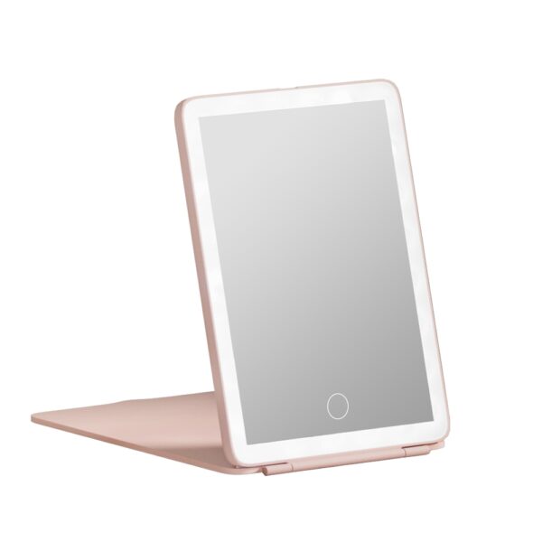 Aplusliving-Compact Makeup Mirror LED Light Portable Foldable Travel Beauty Pink 20x13.5cm