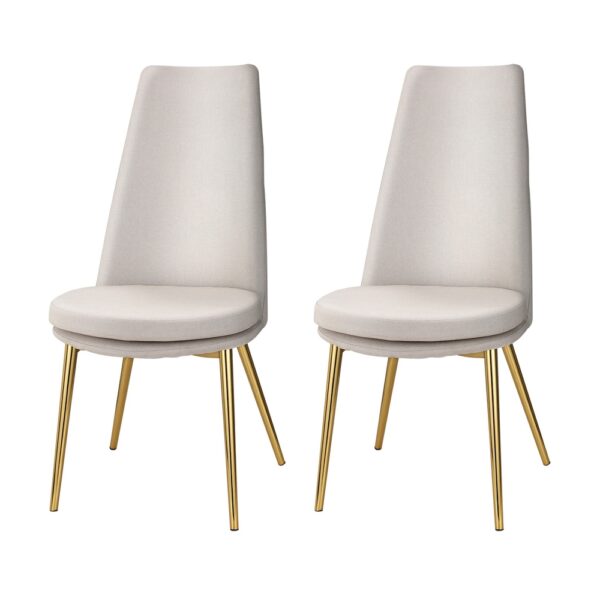 Aplusliving-Dining Chairs Set of 2 Linen Fabric High Back Beige Sturdy Frame Padded Seat