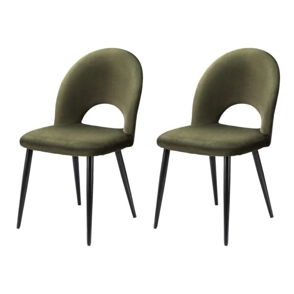 Aplusliving-Loren Dining Chairs Set of 2 Velvet Hollow Green Plywood Frame Metal Legs 48x48x