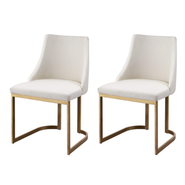 Aplusliving-Dining Chairs Set of 2 Linen Fabric Beige Plywood Frame Metal Legs 47x53x86cm