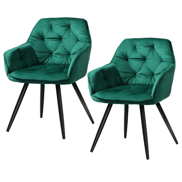 Aplusliving-2 Velvet Dining Chairs Upholstered Kitchen Comfort Green High Resilience Foam