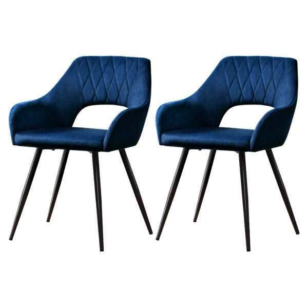 Aplusliving-Set of 2 Velvet Dining Chairs Blue Comfortable Armrests 150kg Capacity