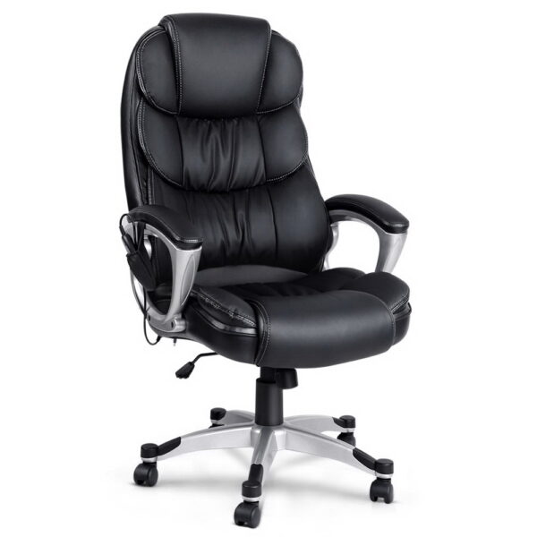 Aplusliving-High Back Heated Massage Office Chair 8 Point Leather Recliner Black 360°