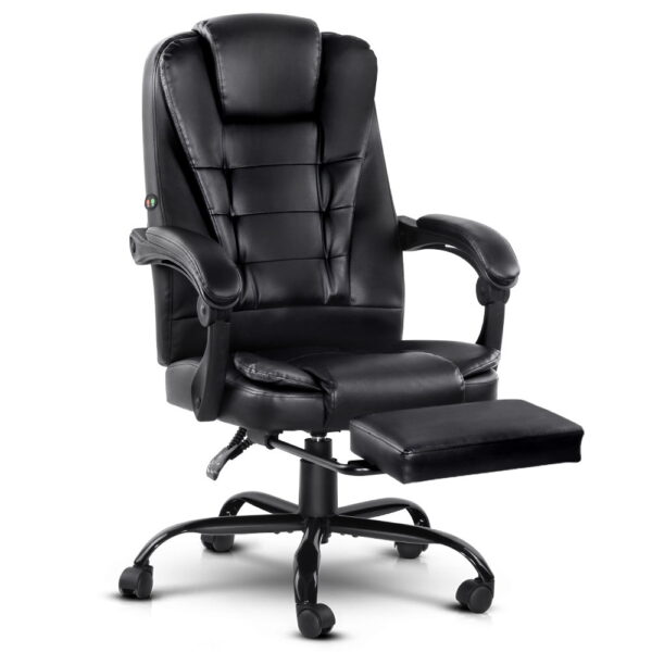 Aplusliving-Black PU Leather High Back Massage Recliner Office Chair with Footrest Gaming