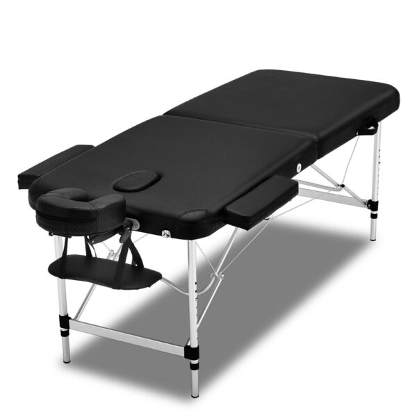 Aplusliving-70cm Wide 2 Fold Portable Aluminium Massage Table 250kg Capacity with Carry Bag