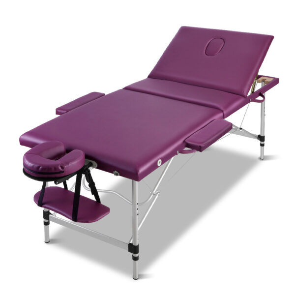 Aplusliving-Portable 3 Fold 75cm Aluminium Massage Table 8 Heights Waterproof Violet