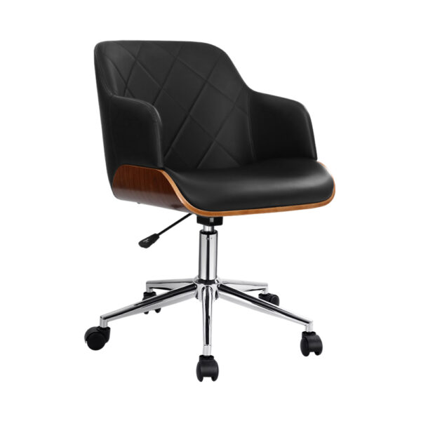 Aplusliving-Black Fabric Office Chair Wooden Frame Adjustable Height & Castor Wheels