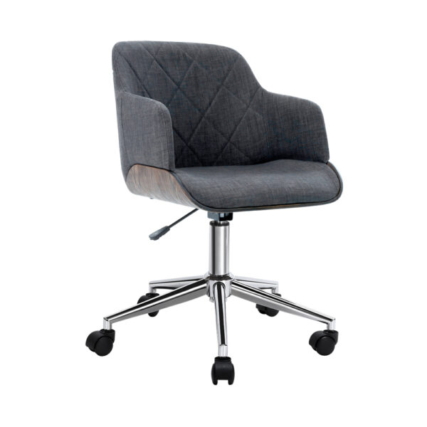 Aplusliving-Grey Fabric Office Chair Wooden Frame Adjustable Height with Castor Wheels