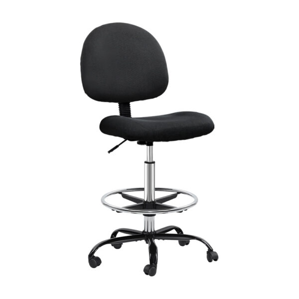 Aplusliving-Breathable Fabric Drafting Stool Adjustable Office Chair with Footrest Black