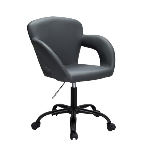 Aplusliving-Office Chair Mid Back Grey PU Leather Adjustable Height Padded Armrests 360 Swiv