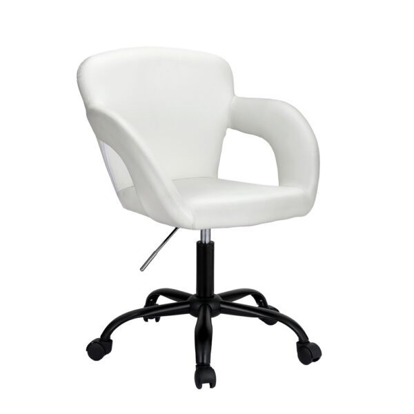 Aplusliving-Office Chair Mid Back White PU Leather Adjustable Height Padded Armrests 360 Swi