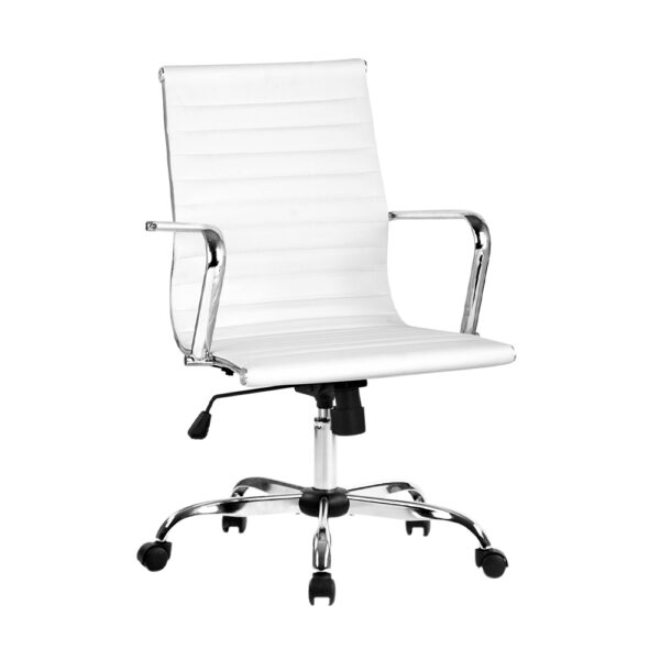 Aplusliving-Elegant White PU Leather Mid Back Office Chair 360° Swivel Height Adjustable